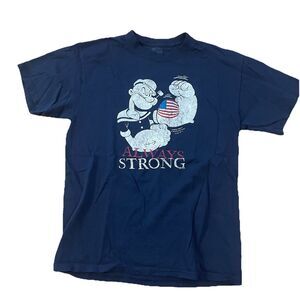Brisco Brands Popeye American Flag Graphic T-Shirt Always Strong Navy Blue M